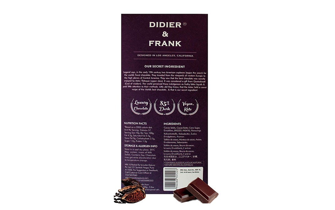 Didier & Frank 85% Wicked Dark Chocolate   Box  100 grams